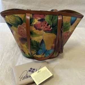 PATRICIA NASH multi Leather Marconia Watercolor Butterfly Tote With Tassel